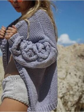 The Knotty Ones Knitted Womens Sweater Tom Cardigan Lilac Handmade Cotton